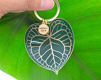 Tropical Plant Leaf Enamel Keychain | Plant Lovers Gift Gold Botanic Keyring Plant Mom Dad Bag Charm Monstera Pink Princess Clarinervium