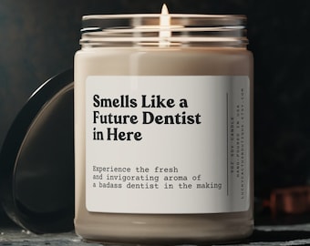 Futuro dentista qui Candela di soia, Scuola di odontoiatria, Igienista dentale, Candela regalo per dentista, Regalo per dentista, Eco friendly 9 once. Candela