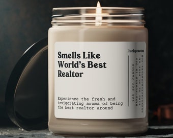 Smells Like World's Best Realtor Candle, Realtor Gift, Gift for Realtor, Real Estate Agent Gift, Salesperson Gift, 9oz Natural Soy Candle