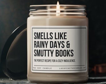 Rainy Days Smutty Book Candle - Cozy Literary Gift for Book Lovers, Romance Books, Spicy Books, Fantasy Books