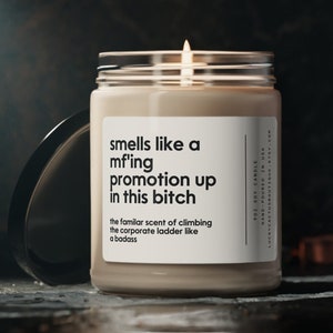 Smells Like A MF'ing Promotion In This Bitch Candle, Promotion Candle Gift, Promotion Gift, Corporate Coworker Promotion Gift, 9oz. Candle