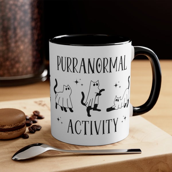 Purranormal Activity Halloween 11oz Coffee Mug, Cat Ghost Halloween Mug, Spooky Cats, Vintage Halloween Mug