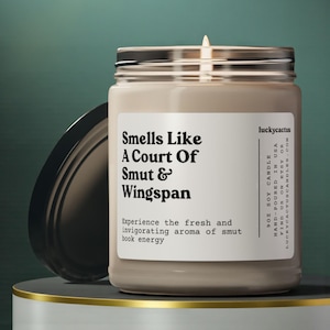 A Court of Smut and Wingspan Bookish Candle, Acotar Inspired Book Merch Fantasy Romance Rhysand Feyre Acomaf Book 9oz Soy Candle image 1