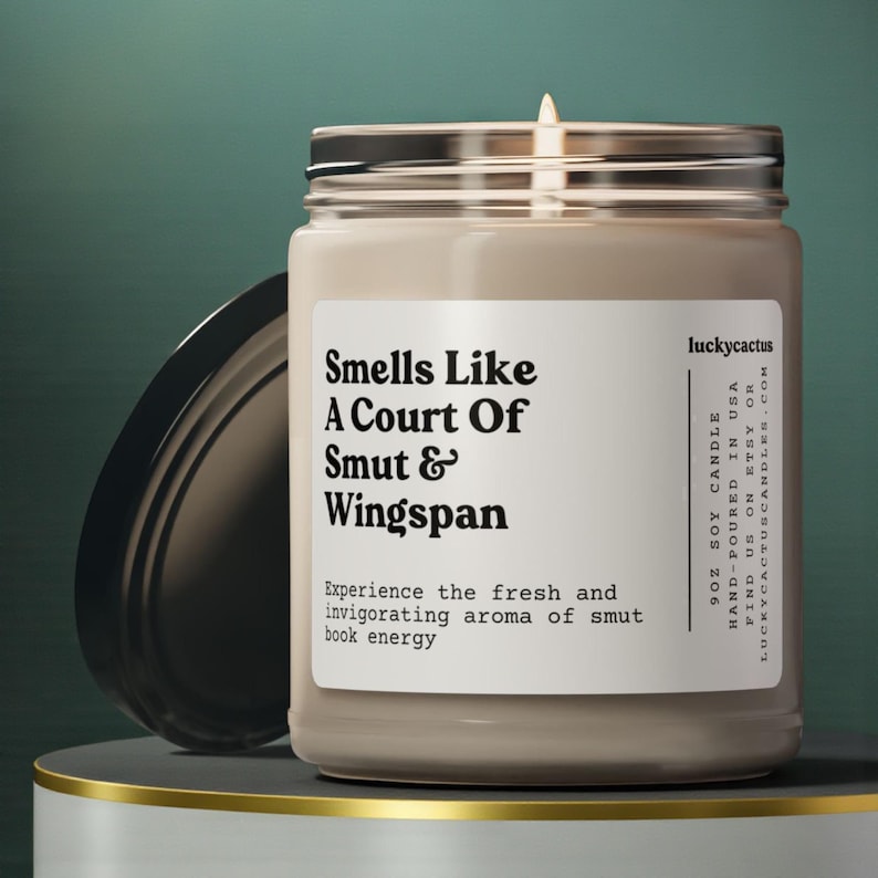 A Court of Smut and Wingspan Bookish Candle, Acotar Inspired Book Merch Fantasy Romance Rhysand Feyre Acomaf Book 9oz Soy Candle image 1
