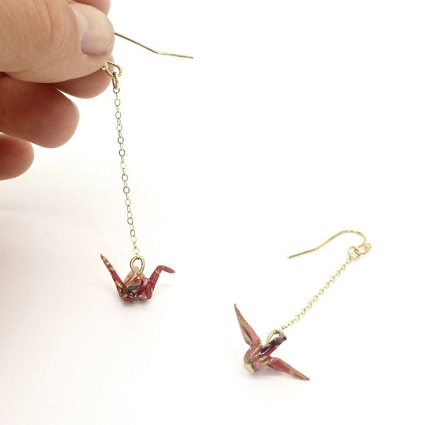 PICK-A-COLOR Mini Origami Paper Crane Earrings | Gold Filled Earrings | Handmade Origami Cranes | Minimalist Gold Jewelry | Handmade