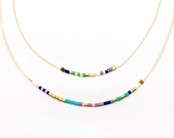 Dainty Minimalist Beaded Necklace | Boho Necklace | Colorful Beads | Layering Necklace with Tiny Beads | Gold Filled Layering Necklace