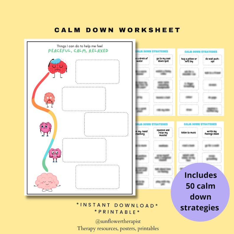 Anxiety Calm Down Strategies Counselling Worksheet Printable/instant ...
