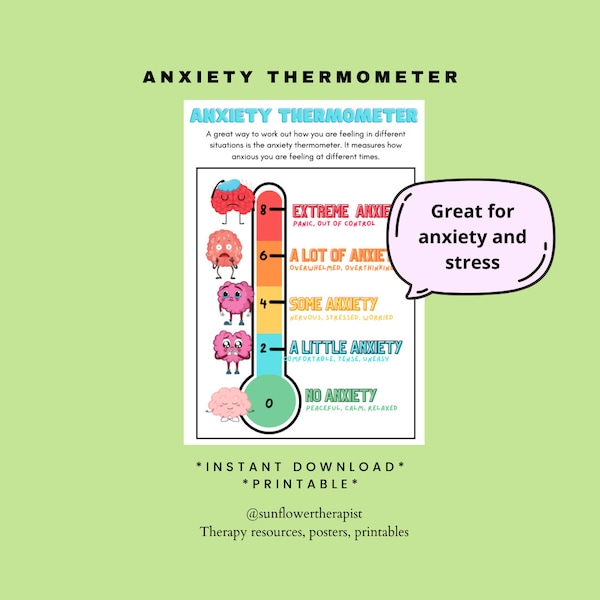 Anxiety Thermometer Digital Print PDF Printable/Instant Download for children, Therapy Aid, School Counsellor, Psychology Tools