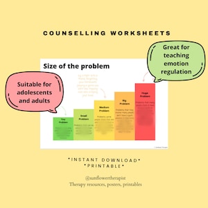 Size of the problem for adolescents/young adults, Counselling Worksheet Printable/Instant Download, School Counsellor, Emotion Regulation