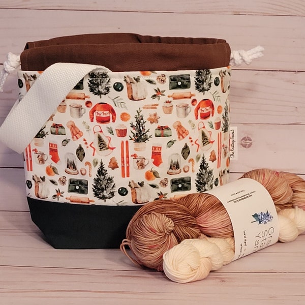 SMALL Cozy Christmas Project Bag, Knitting Bag, Crochet Bag, Makers Bag, Sock Bag, Project Bag