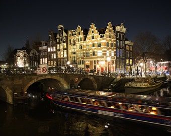 Amsterdam, Netherlands, Prinsengracht, Nite Photo, Digital Download, Photo Download, Fine Art Photography, Printable