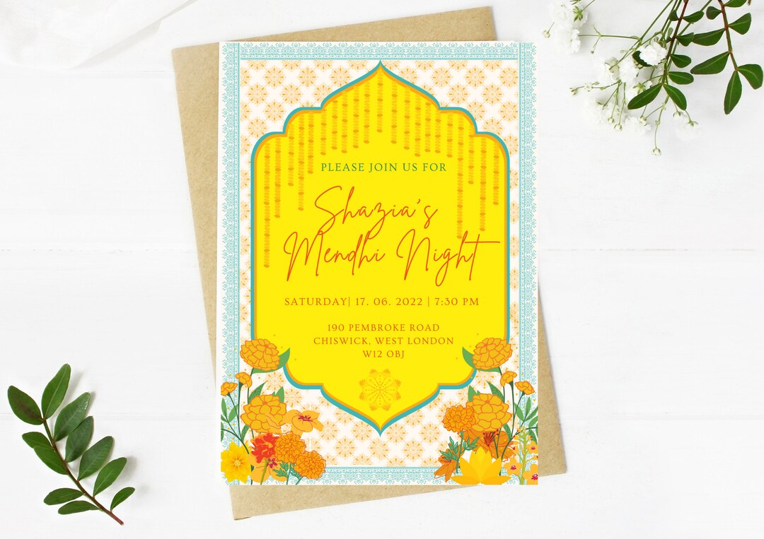 Mehndi Invitation Template Indian Wedding Invitation Etsy