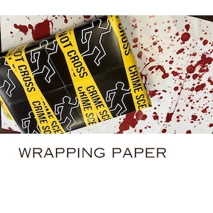 Gift Wrap - Crime Scene Tape / Blood Spatter / Detective true crime - A2 size - 115gsm