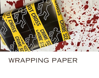 Gift Wrap - Crime Scene Tape / Blood Spatter / Detective true crime - A2 size - 115gsm
