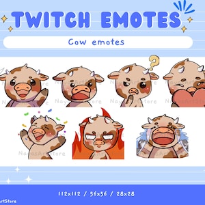 Uroczy gotowy pakiet emotikonek krowy | Emotki subskrybentów Twitch | Uroczy brązowy krowa | Streamer | Uroczy gotowy emotikony Twitch i Discord