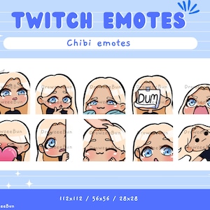 Süßes Chibi Girl Emote Pack für Twitch und Discord | Blonde Haare | Blaue Augen | Vorgefertigte Emotes