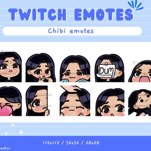 Cute Chibi Girl Emote Pack for Twitch and Discord | Black hair |Black Eyes | Premade emotes