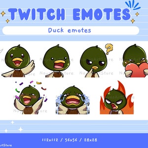 Cute Premade Duck Emote Pack | Twitch Sub Emotes | Cute Green and brown duck | Streamer | Cute premade twitch and discord emotes
