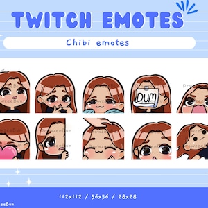 Cute Chibi Girl Emote Pack for Twitch and Discord | Ginger hair |Black Eyes | Premade emotes