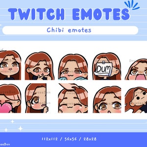 Cute Chibi Girl Emote Pack for Twitch and Discord | Ginger hair |Brown Eyes | Premade emotes