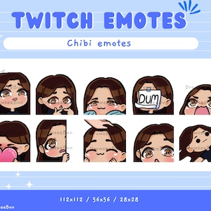 Cute Chibi Girl Emote Pack for Twitch and Discord | Brown hair |Brown Eyes | Premade emotes