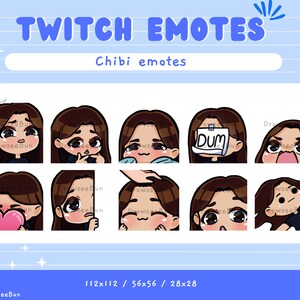 Cute Chibi Girl Emote Pack for Twitch and Discord | Brown hair |Black Eyes | Premade emotes