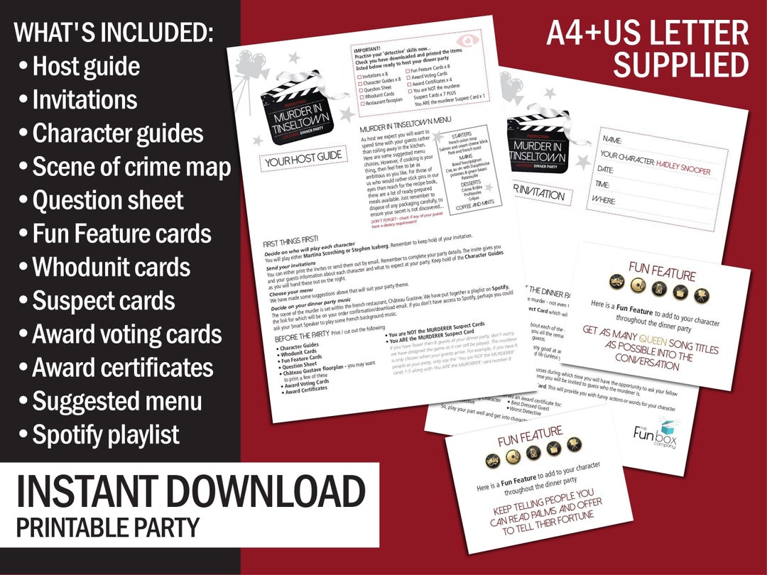 Murder Mystery Detective Role Play Game Murder in Tinseltown Hollywood