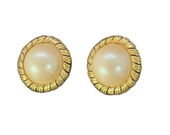 Large Vintage Glam Statement Signed Donald Stannard White Lucite Gold tone Circle Clip On Earrings