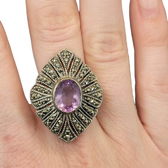 Vintage Glam Statement Ring Signed AK 925 Sterling Sliver Size 7