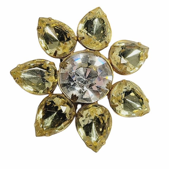 Vintage Glam Statement Holiday Crystal Flower Yel… - image 1