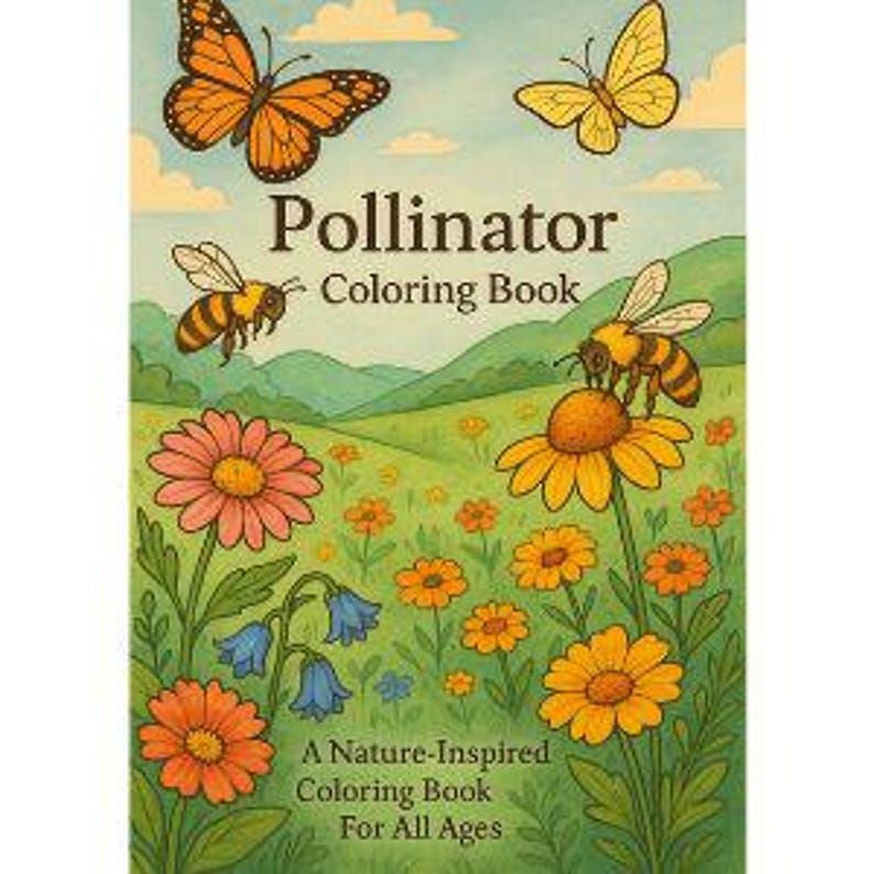 Garden Pollinators Coloring Book, Nature Illustration Art (printable ...