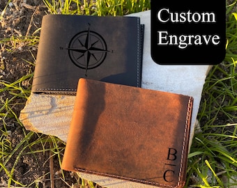 Anniversary Gift For Him, Custom Leather Wallet, Personalized Wallet, Engraved Wallet, Gift For Boyfriend, Mens Wallet, Dad Birthday Gift