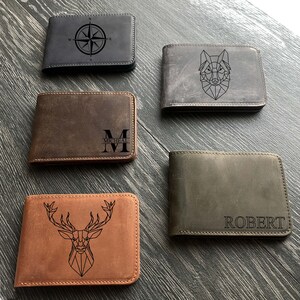 Billetera de cuero genuino, billetera de regalo de papá grabada para hombres, billetera delgada bifold, billeteras para hombres, billetera para novios, billetera personalizada para hombres