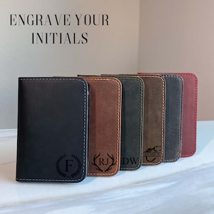 Billetera de cuero personalizada, billetera minimalista, billetera doble de cuero, billetera doble delgada de cuero angustiada, regalo del Día del Padre