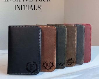 Billetera de cuero personalizada, billetera minimalista, billetera doble de cuero, billetera doble delgada de cuero angustiada, regalo del Día del Padre