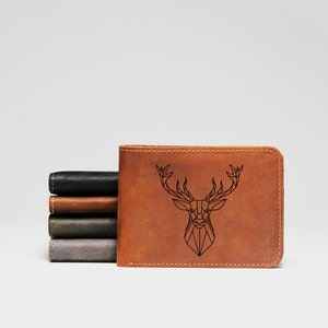 Cartera slim para hombre, cartera de cuero personalizada, cartera de cuero bifold para hombre, regalo para el Día del Padre, cartera para novios, regalo para novio