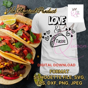 Love and tacos, Svg, eps, silhouette file, png, dxf and png file,  baseball tshirt design