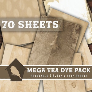 MEGA Tea Dye Paper Bundle Pack - 70 Sheets Junk Journals Journaling Scrapbooking - Digital Paper Sheets - Digital Kit, Digital Download