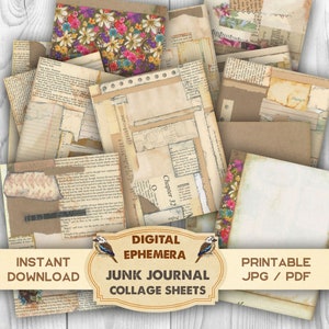 Handmade Collage Digital Download Paper, Digital Paper Pack, Junk Journal Paper Sheets, Altered Art Paper, Old Paper