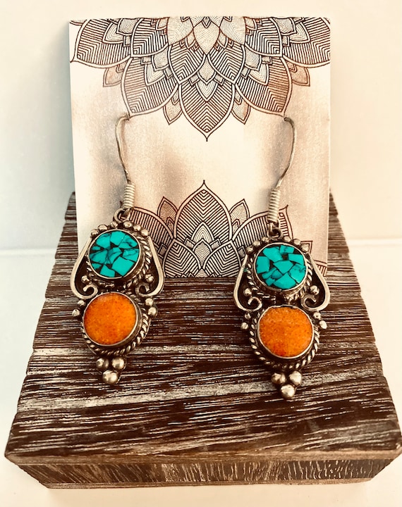 Bohemian Turquoise & Coral Earrings