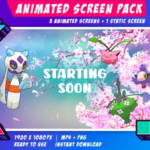Twitch Animated Stream Screen Pack - Pokemon Cherry Blossom Theme / Start Soon / Be Right Back / End Soon / Now Offline