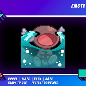 May include: Animated Twitch emote featuring a brown cartoon character with a bone in its mouth, crying with blue tears, submerged in turquoise water with white bubbles.