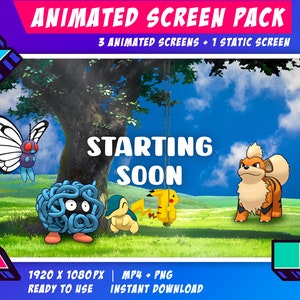 Twitch Animated Stream Screen Pack - Pokemon Sunny Day Theme / Start Soon / Be right back / End Soon / Now Offline