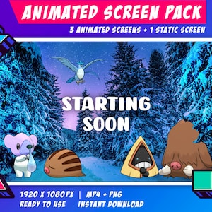 Twitch Animated Stream Screen Pack - Pokemon Snowy Forest Theme / Start Soon / Be Right Back / End Soon / Now Offline