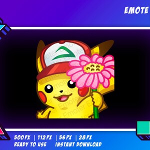 May include: A yellow cartoon character with a red and green baseball cap holding a pink flower. The character is smiling and has a happy expression. The background is a dark blue gradient.