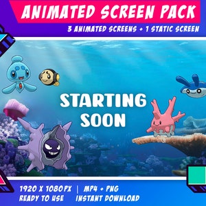 Twitch Animiertes Stream Screen Pack - Pokemon Ocean Theme / Start Soon / Be Right Back / End Soon / Now Offline