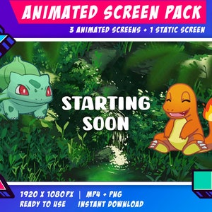 Twitch Animated Stream Screen Pack - Pokemon Forest Theme / Start Soon / Be Right Back / End Soon / Now Offline