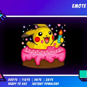 May include: A yellow cartoon character with a red cheek and a brown ear sits on a pink cake with white sprinkles. The character is holding a lit candle in its right hand. The background is black.