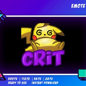 May include: A yellow cartoon character with a purple word "CRIT" underneath. The character has a spiral eye and is sitting down. The background is black with a purple gradient.