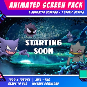 Twitch Animated Stream Screen Pack - Ghost Pokemon Lake Theme / Start Soon / Be Right Back / End Soon / Now Offline